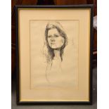 British School (20th Century) Portrait of a lady Ink Signed with initials W.T. 52 x 36cm (20 1/2 x