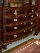 A George III mahogany and later inlaid chest of two short and three long graduated drawers above