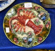 A Caldas de Rainha, Portugal, Palissy-style dish modelled with crustacea, impressed mark, 23cm