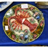 A Caldas de Rainha, Portugal, Palissy-style dish modelled with crustacea, impressed mark, 23cm