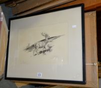 δ Lionel Edwards Stag Black and white print Signed in pencil 28 x 42cm Together with four other