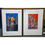 20th Century School Cathedral domes Oil on paper, a pair Largest 35 x 22cm (13 3/4 x 9 3/4in.) (2)