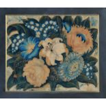 A 19th century painted velvet floral still life and a Chinese painting of butterflies and roses (2)