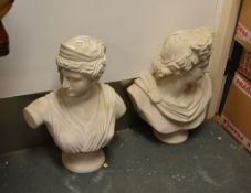 A pair of stone composition busts after the Antique, modern, the Apollo Belvedere and the Diana