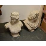 A pair of stone composition busts after the Antique, modern, the Apollo Belvedere and the Diana