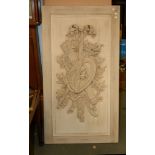 A cream painted wood relief moulded panel with a trophy emblematic of love, 167cm high, 87cm deep
