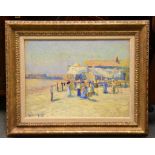 Lawrence Grant (American, 1884-?) Art class on a beach Oil on board Signed and dated 1910 lower left