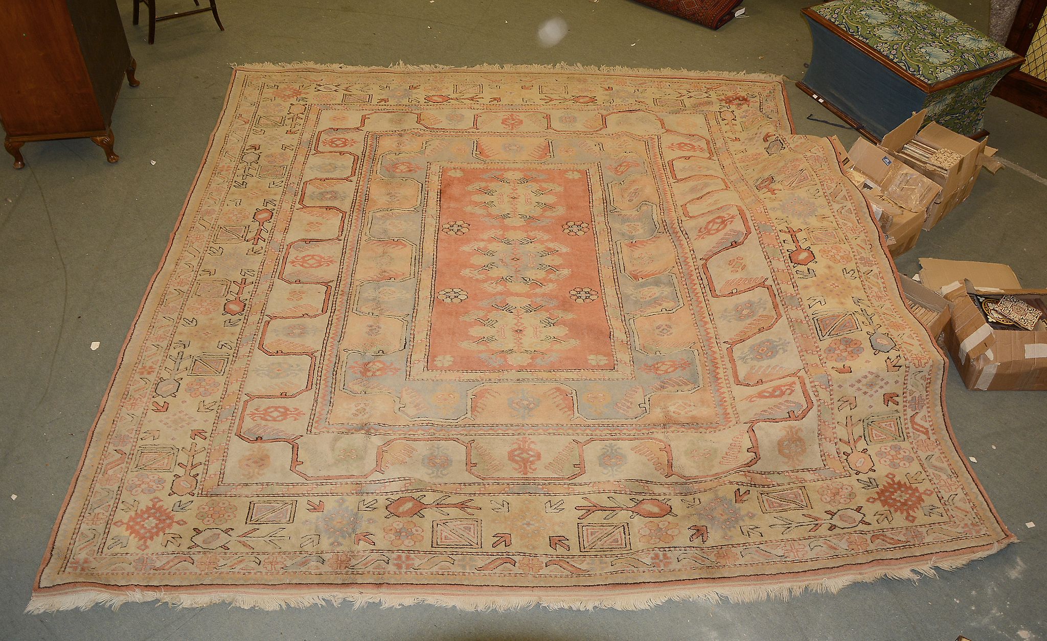 A large Caucasian style carpet, approx 320 x 303cm