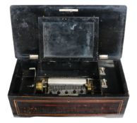 A simulated rosewood music box , late 19th century, almost certainly Swiss, the mechanism playing