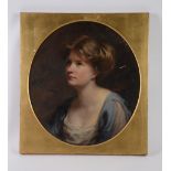 English School (19th century) Portrait of a young girl Oil on canvas, oval 55 x 49cm (21 5/8 x 19