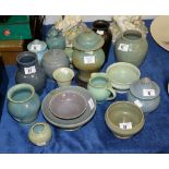 A group of green glazed pottery by Ewan Henderson and others