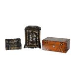 Ω A Victorian parcel gilt and shell inset papier mache jewellery cabinet, circa
