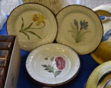 Six Davenport pearlware botanical plates, circa 1820, painted with a floral specimen, 22cm diameter