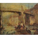 Continental School (19th century) Figures by bridge Oil on canvas 29 x 35cm (11 1/2 x 13 3/4in.)