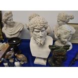 Four various modern composition classical busts, and two plastic examples, the largest 55cm high