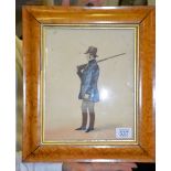 English School (18th century) Gentleman with a shotgun Watercolour 26 x 21cm (10 1/4 x 8 1/4in.)