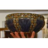 A Royal Doulton, Lambeth, bowl with mottled blue ground and leaf borders, impressed marks to base,