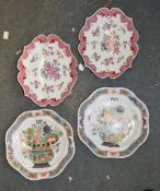 A pair of Famille Verte style plates in the Edme Samson style and two further Chinese export style