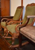 Two similar mahogany rocking chairs, 19th century, and a carved beech bergere armchair (3)