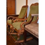 Two similar mahogany rocking chairs, 19th century, and a carved beech bergere armchair (3)