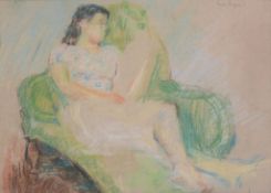 δ Claude Rogers (British 1907-1979) Woman in a floral dress Coloured pastel Signed, upper right 34 x