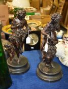 After Mathurin Moreau (1822-1912), a pair of patinated metal models of maidens in the Classical