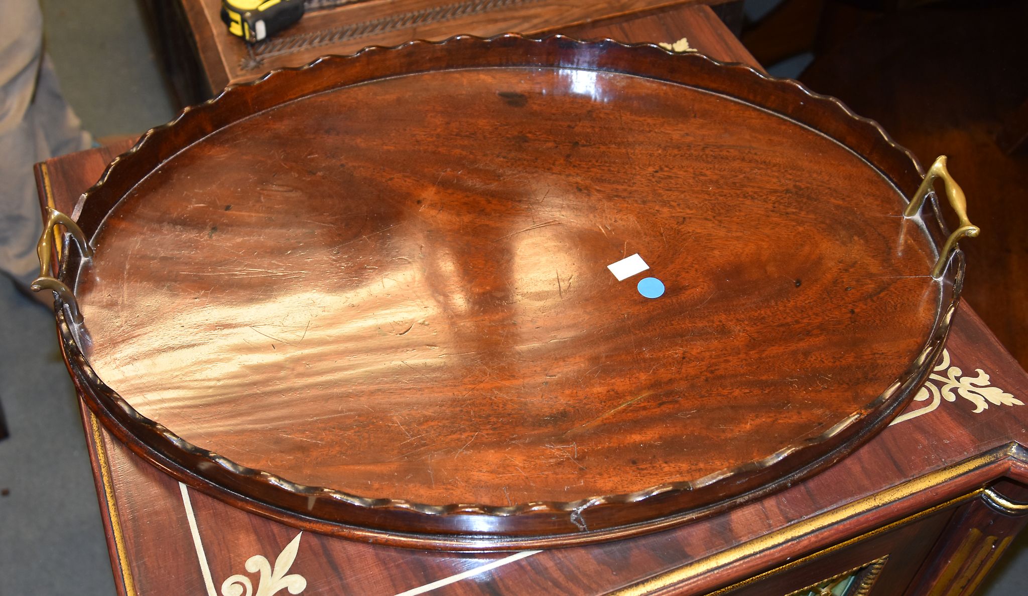 A George III mahogany oval twin handled tray, 66cm long
