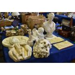 A white painted cast iron bust of Diana, early 20th century, after the Antique, 50cm high, with