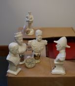 Five items of crested china including four busts; King George V, Queen Mary, Admiral Jellicoe, Sir