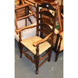 A stained beech ladder back armchair