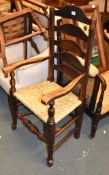 A stained beech ladder back armchair