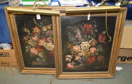 E. Vander (19th Century) Flowers in a vase Oil on canvas, a pair Both signed lower right Each 59 x