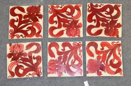 A set of ten copper lustre decorated tiles, probably Maw & Co. various condition