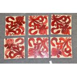 A set of ten copper lustre decorated tiles, probably Maw & Co. various condition