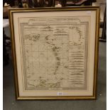 A framed and glazed chart of the Antilles or, Charibbee or, Carbis Islands, with the virgin Islands,