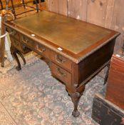 A mahogany desk in Georgian style, the rectangular top with leather inset, 75cm high, 122cm wide,