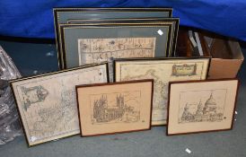 A group of three framed and glazed John Ogilby strip maps of various English roads; and two Robt.