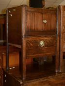 A George III mahogany night commode, with tray top above cupboards and slide compartment with