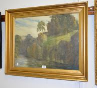 Continental School (20th century) River landscape Watercolour Indistinctly signed, lower right 49