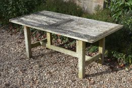 A teak garden table, late 20th century, with slatted top, 70cm high, 170cm long