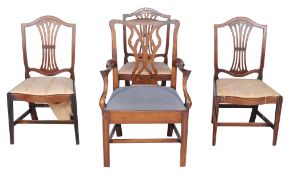 A pair of George III mahogany side chairs , late 18th century, a George III mahogany armchair, circa