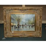 French School, 20th century Parisian Boulevard Oil on canvas 28 x 39cm (11 x 15 3/8in.)