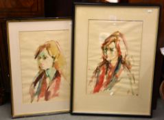 British School (20th Century) A group of three portraits Watercolour Each approximately 55 x 40cm (