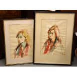 British School (20th Century) A group of three portraits Watercolour Each approximately 55 x 40cm (