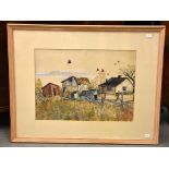 British School (20th Century) Farm scene Watercolour Indistinctly signed 'John ' and dated October