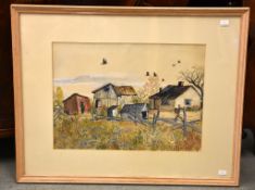 British School (20th Century) Farm scene Watercolour Indistinctly signed 'John ' and dated October