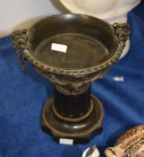 A Continental bronze and Belgian black marble mounted urn on plinth, late 19th century, 22cm high