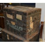 A metal bound oak silver chest, interior distressed, 54cm high