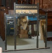 A Victorian ebonised and painted overmantel mirror, in aesthetic taste, late 19th century, the