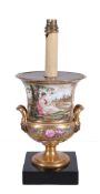 An English porcelain campagna urn, circa 1820, painted with two classical scenes reserved on a